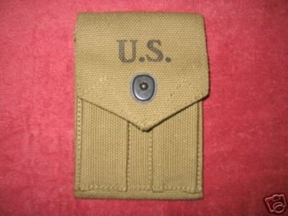 ORIG .EARLY  WW II (42) KHAKI 45 CAL. DOUBLE CLIP POUCH UNISSUED