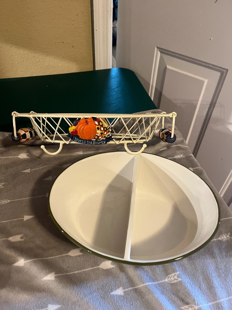 Temptations Harvest Bounty Divided Serving Dish w/ Decorative Rack!