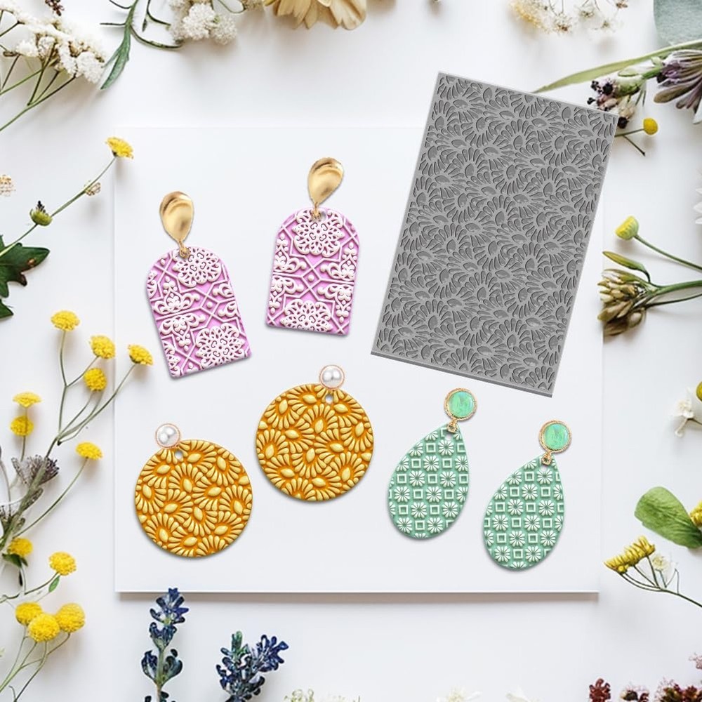 4PCS Polymer Clay Texture Sheets Set for Using with Clay Cutters, Vintage Cla...