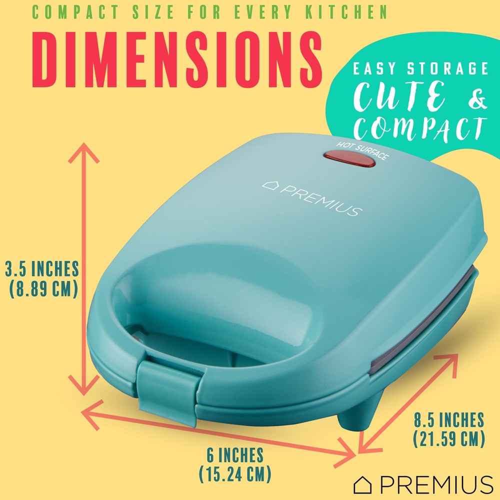 Ceramic NonStick Mini Snack Sandwich Maker, Indicator Light, 5x4.4 Inch Mold,...