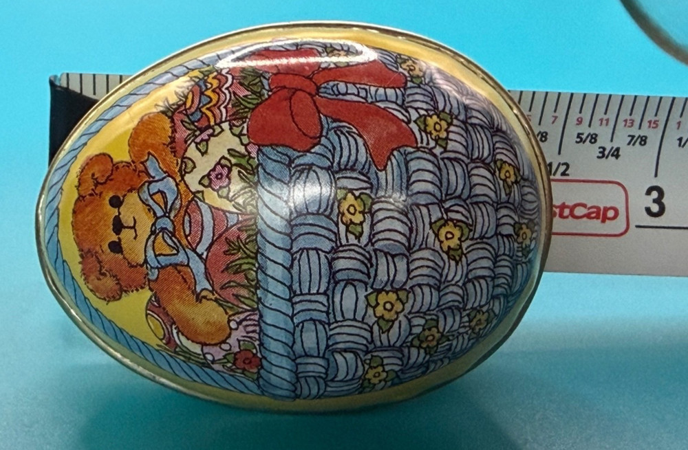 Lucy Rigg 1985 Teddy Bear Tin Egg