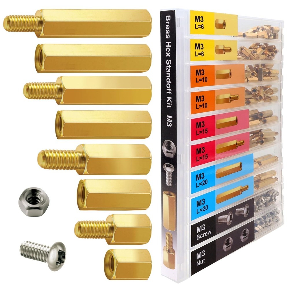 Complete M3 Standoff Assortment: 208-Piece Brass Hex Spacers for Electronics