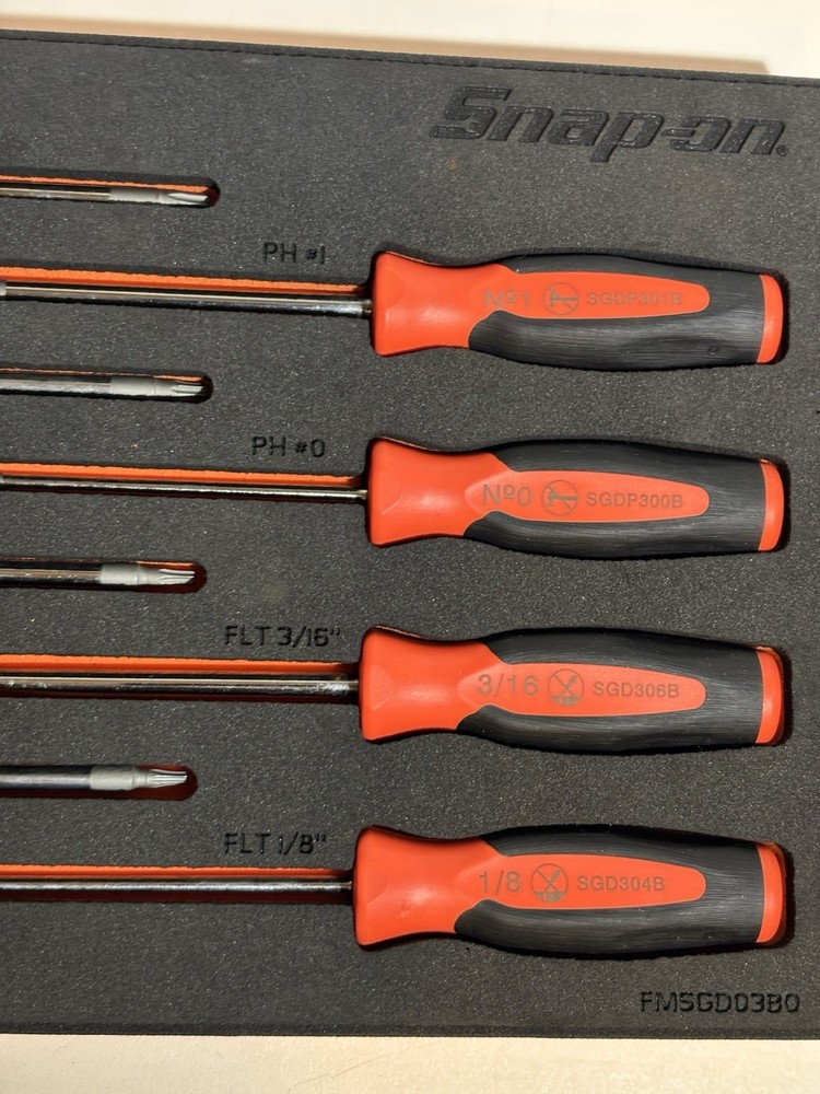 Snap On 8pc Instinct Soft Grip Phillips Flat Torx Screwdriver Set w/ PRO-FI Foam