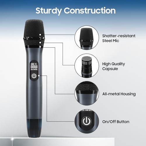 Wireless Microphone, UHF Dual Wireless Metal Dynamic Microphone System with