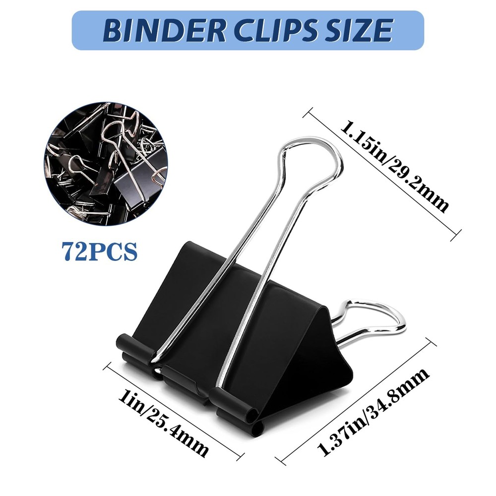 Medium Binder Clips, 72Pack, 1inch, Black Paper Medium,