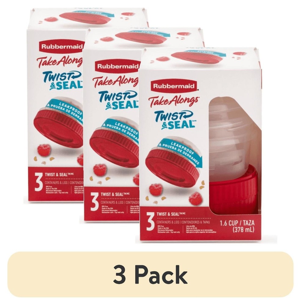 (3 pack) TakeAlongs Twist & Seal 1.6-Cup Food Storage Containers, Ruby, 3-Pack