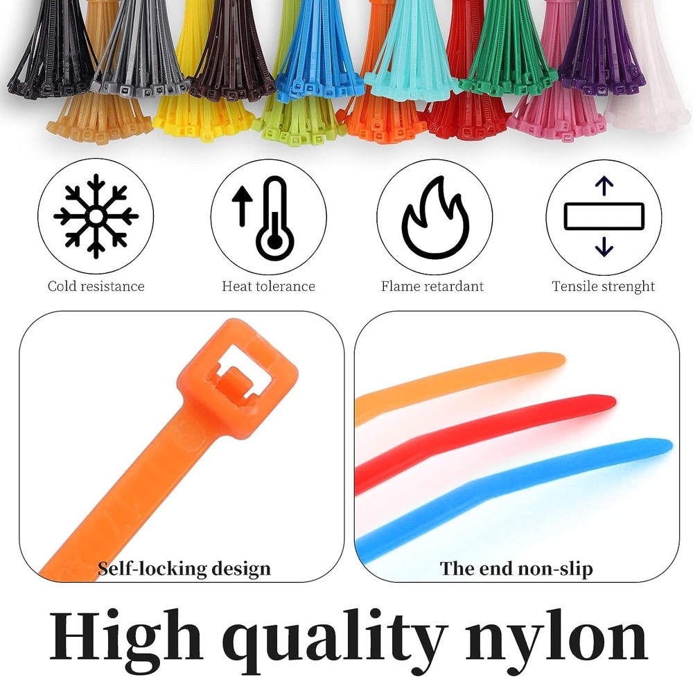 1200 Pieces Zip Ties Multi-Purpose Assorted Colored Self-Locking Nylon Cable Zip