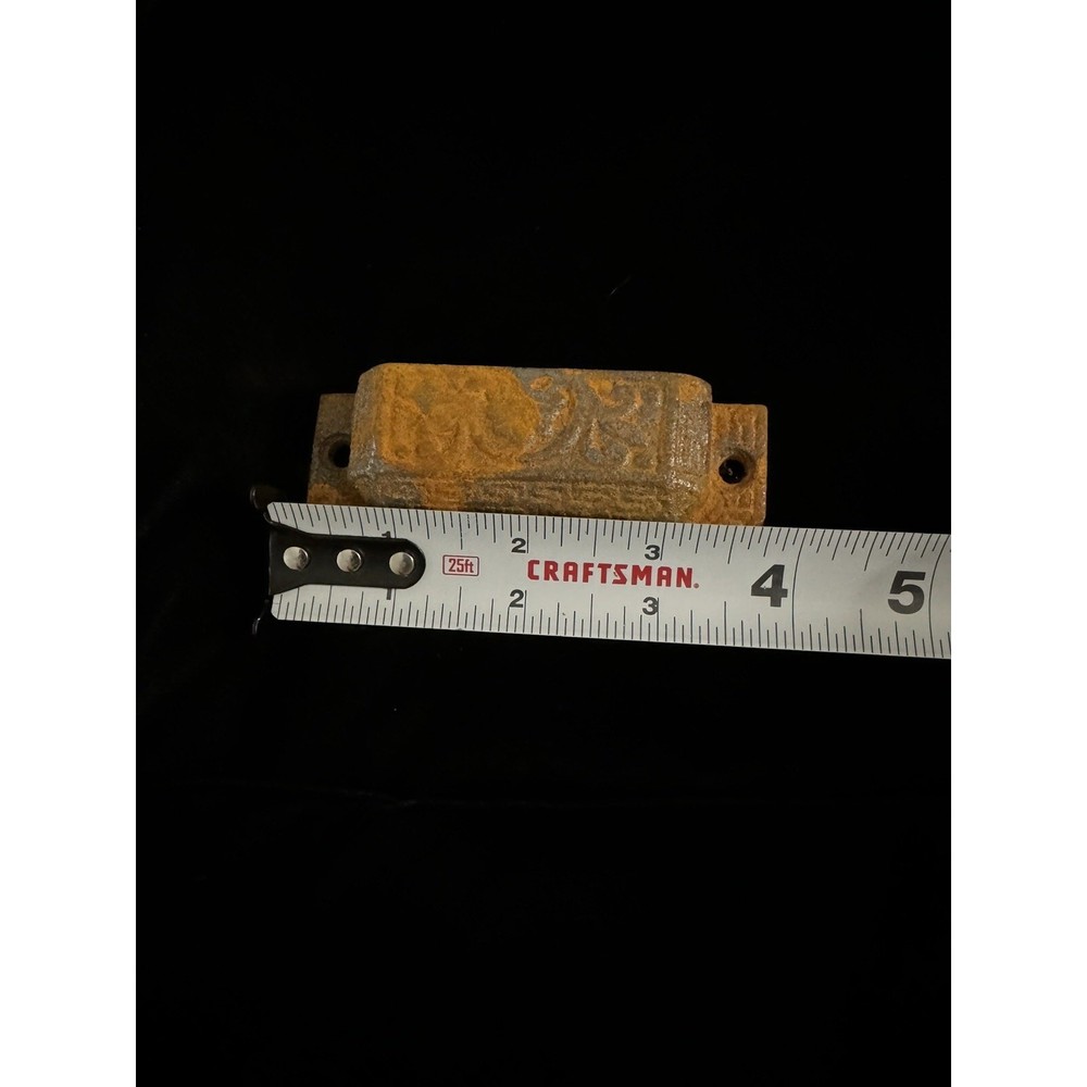 VTG Rustic Cast iron Bin Pull Ornate Barn Hardware Rust Greek