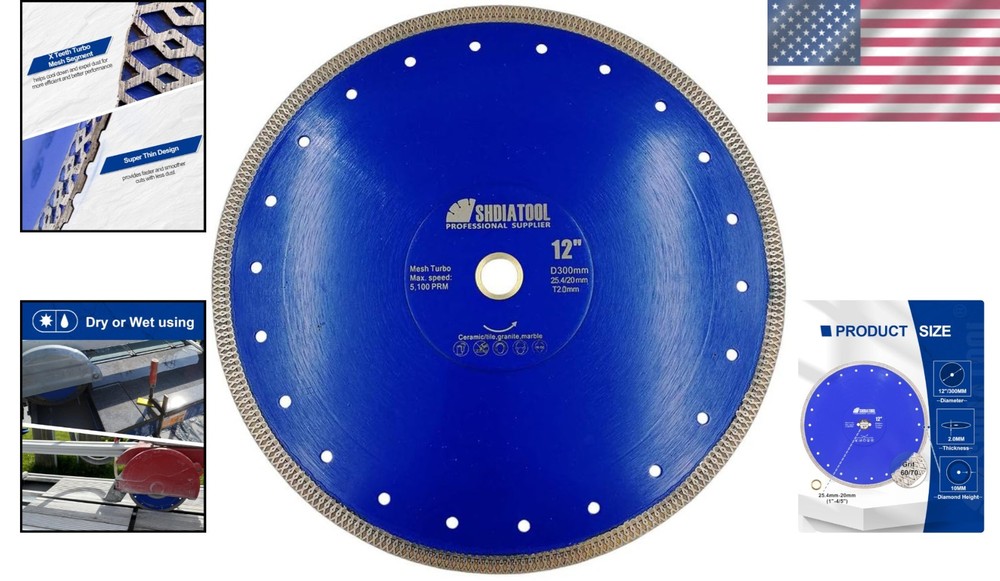 High-Performance 12" Diamond Cutting Disc for Ceramic & Marble - Turbo Segments