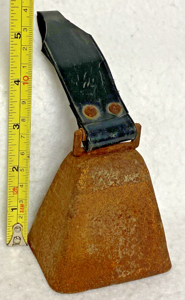 ANTIQUE COW BELL,VINTAGE,IRON,LOOP,TETHER,STRAP,ORIGINAL,RINGER,REAL,WHOLE,GIFT!