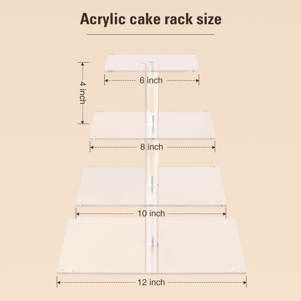 4 Tier Cupcake Stand with LED String Light, Acrylic Cupcake Display Stand, Sq...