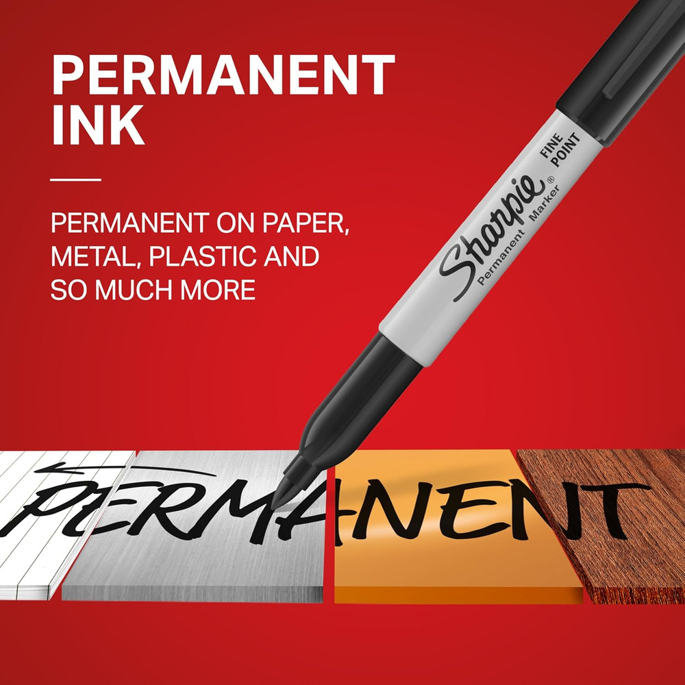 Sharpie Permanent Markers, Fine Tip, Black, 12 Count - for Classroom, Office, &