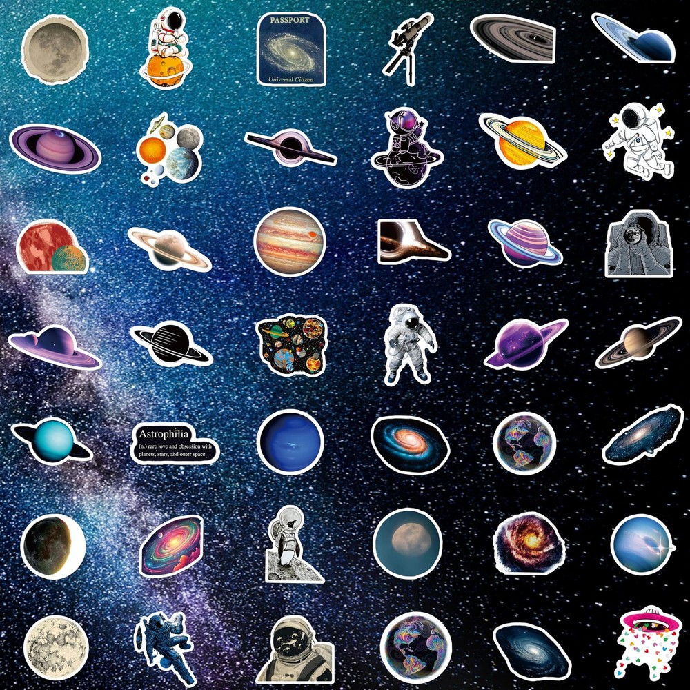 Space Stickers | 100 PCS | Galaxy Outer Vinyl Black; Blue; Purple