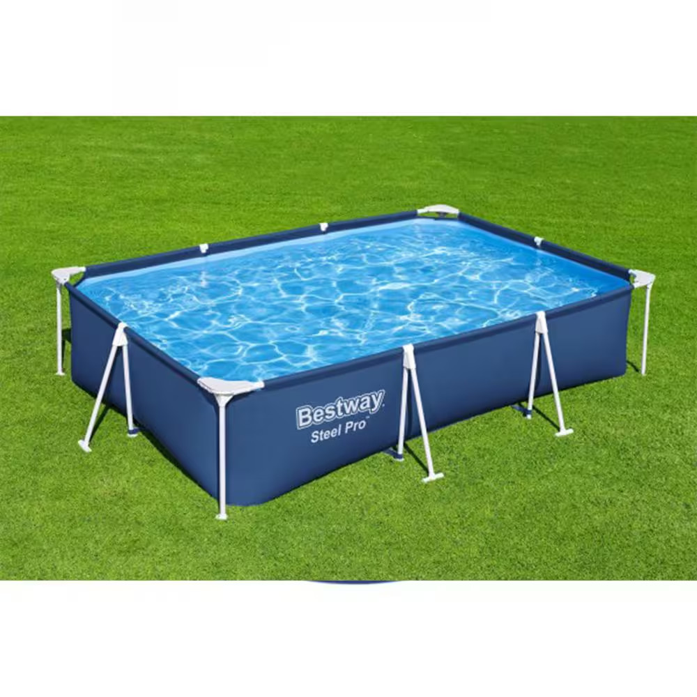 9.8x6.6 Ft Metal Frame Above Ground Pool Set 26" Deep Rectangular Backyard Fun