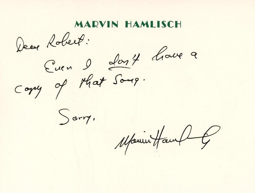 Marvin Hamlisch- Signed Note