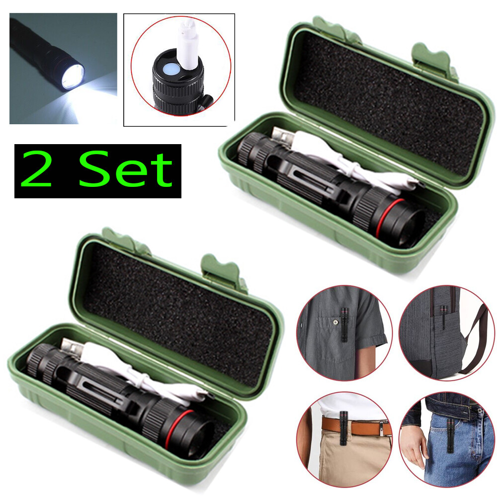 2Pack 90000LM Tactical LED Flashlight Mini Small Torch Super Bright Pocket Light