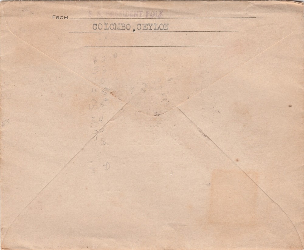 1938 ceylon ships mail to u s a