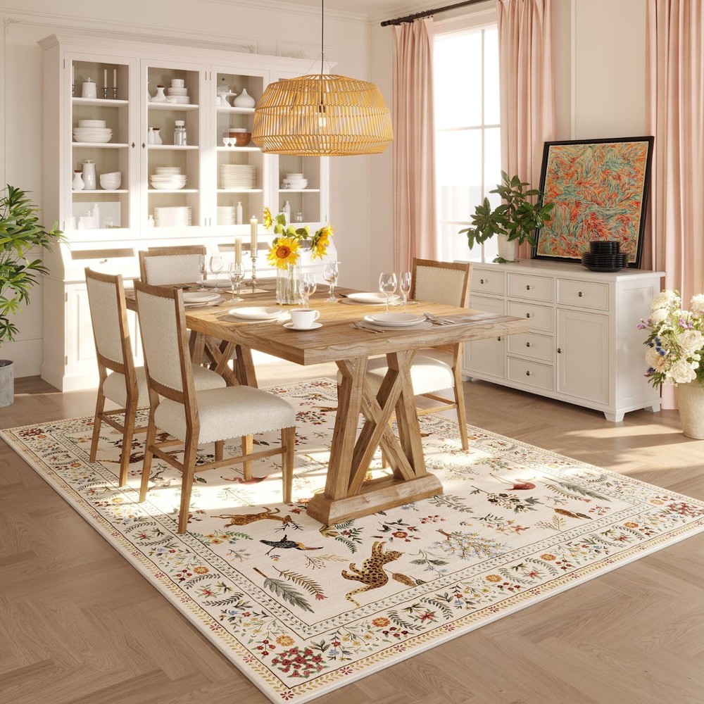 Rugcomf Living Room Rug 5x7 Machine Washable 5' x 7' (Rectangular), Beige