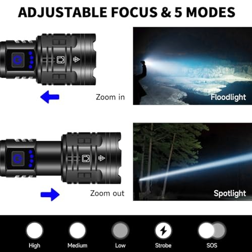 Rechargeable Flashlights High Lumens, Powerful Tactical Flashlights, 5 1Pack