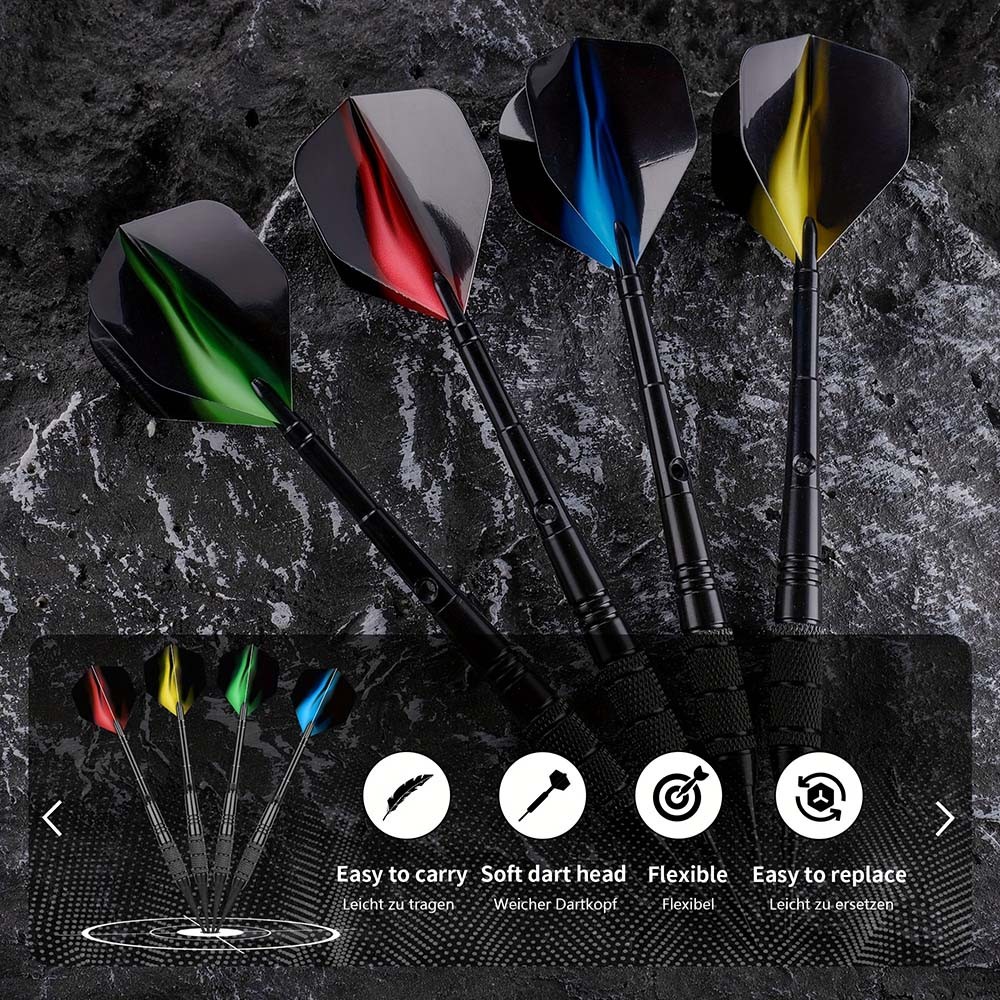 Well-Made Responsive Modern Sleek 12-Piece Replaceable Plastic Soft-Tip Dart Set