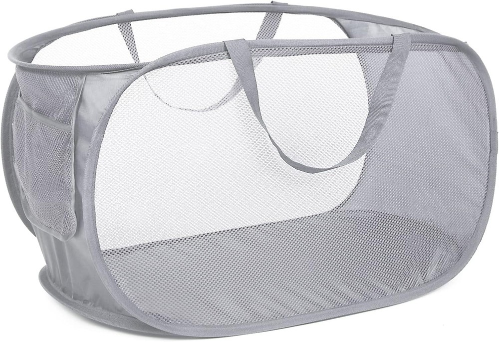 Durable Collapsible Laundry Baskets, Mesh Pop Up Laundry Hamper with Side