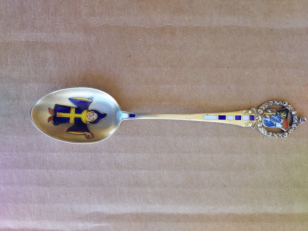 Antique 800 Solid Silver Enamel Decorated Bavaria Spoon Hallmarked