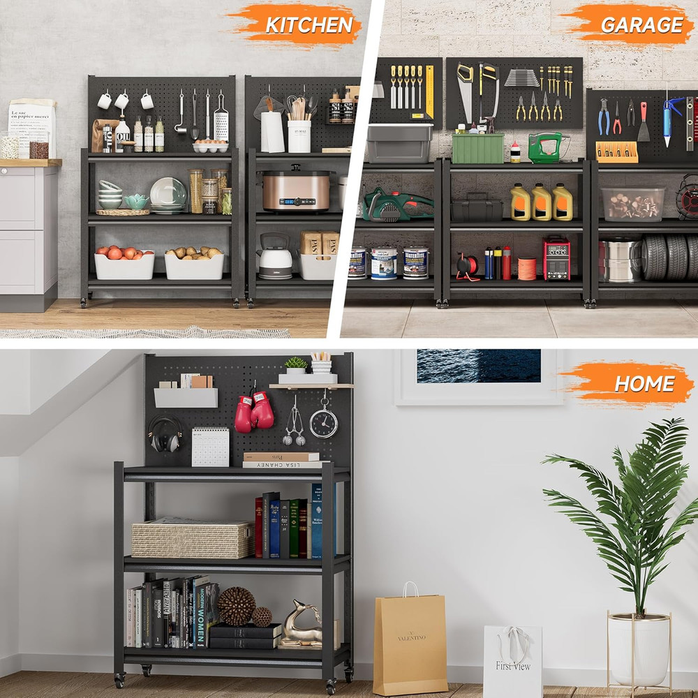 Workbench with Pegboard, Adjustable Heavy Duty Work Table with Wheels, Heavy Dut