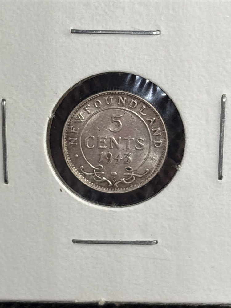 1943 NEWFOUNDLAND CANADA FIVE 5 CENTS SILVER COIN