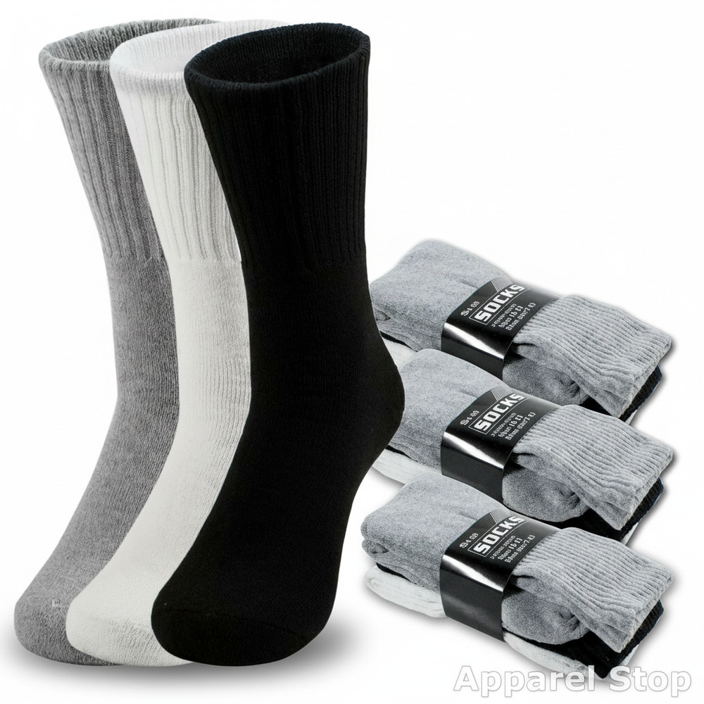Mens Crew Athletic Work Socks Solid Colors Size 9-11, 10-13 Multi-Pack
