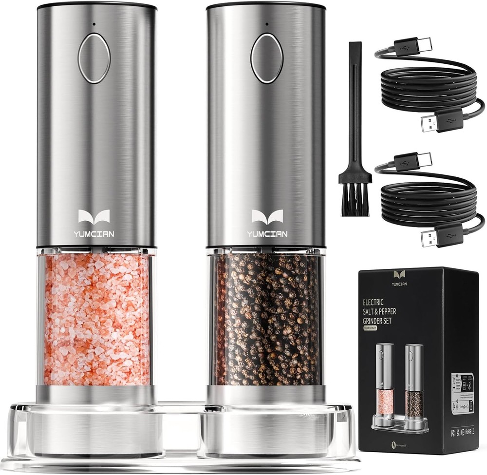 Salt and Pepper Grinder Set Rechargeable, Automatic Shakers Set with Adjustab...