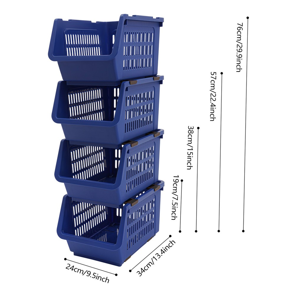 4PCS Stacking Storage Baskets, PP Plastic Stackable Organizer Bins