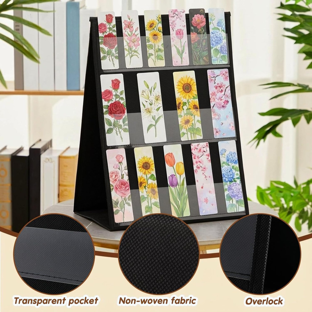 Double Sided Bookmark Display Stand, Portable Black Desktop Rack