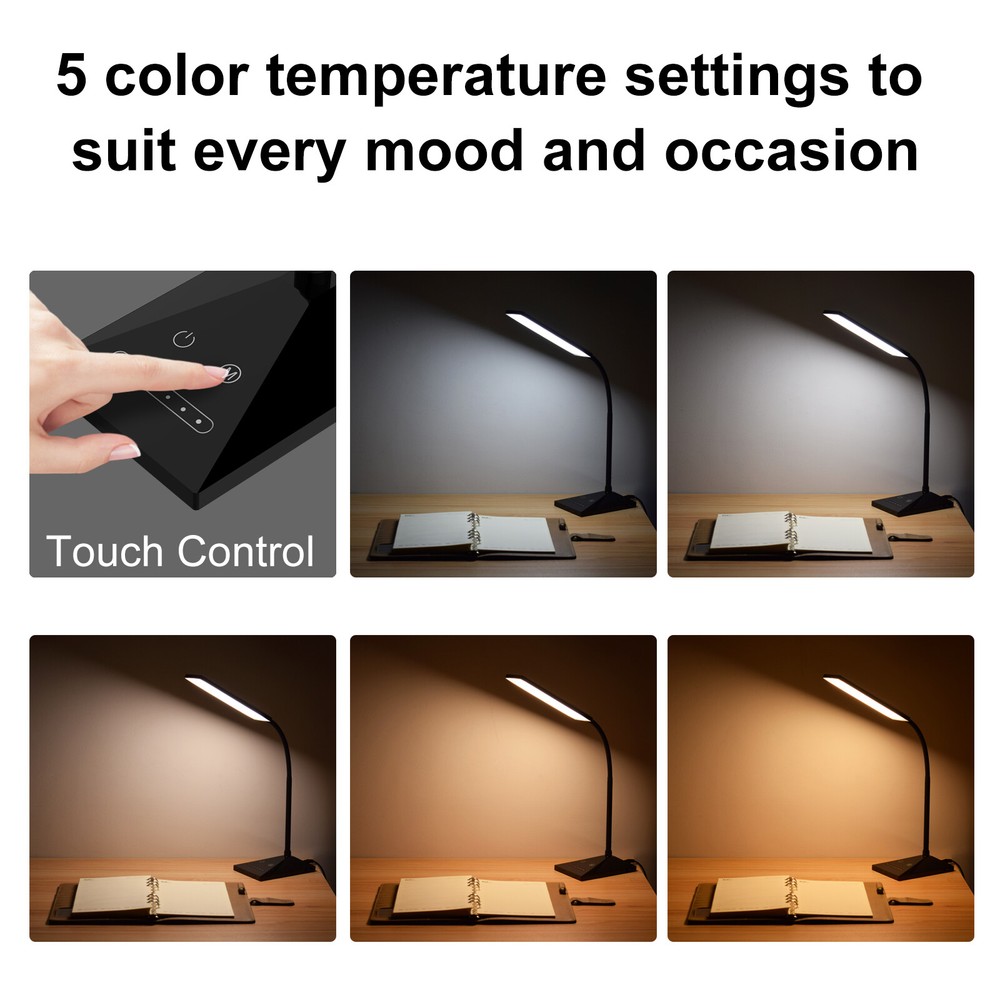 5 Modes 72 LED Touch Sensor Desk Lamp Table Light Eye-Caring Reading USB Port