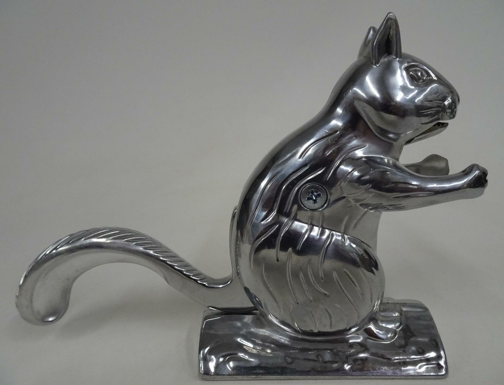 Cast Polished Aluminum 6" Squirrel Nutcracker Modern Retro