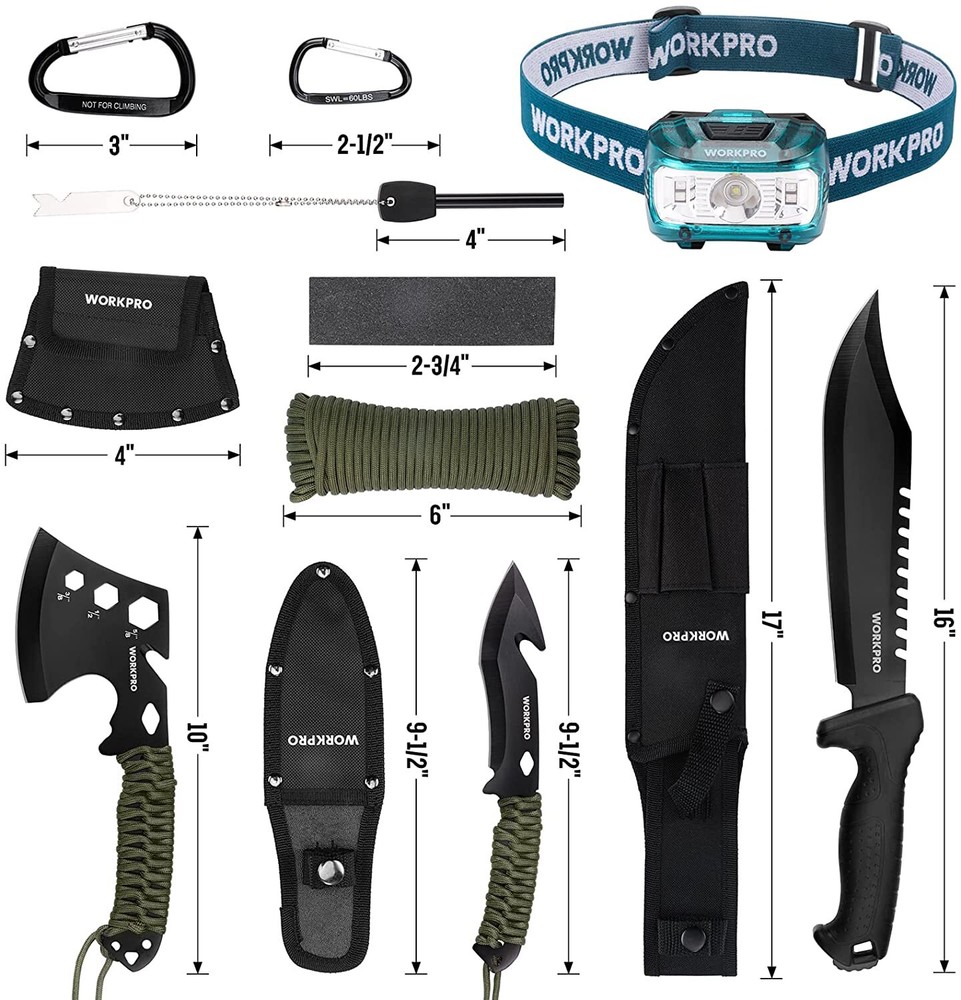 WORKPRO Camping Hatchet&Machete Camping Axe Fixed Blade Hunting Knives w/Sheath
