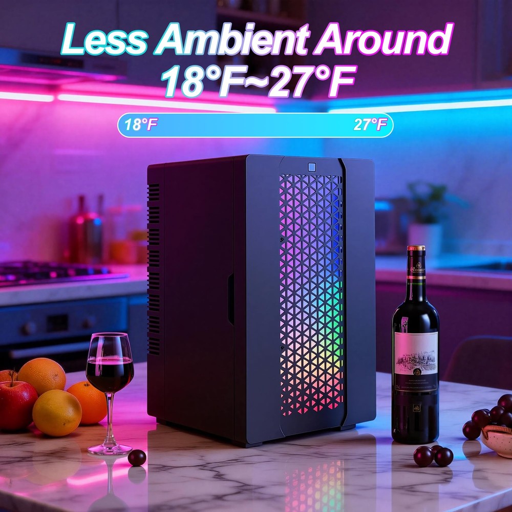 Mini Fridge, 24 Display Modes Adjustable LED Light Gaming Mini Fridge, 10 Lit...