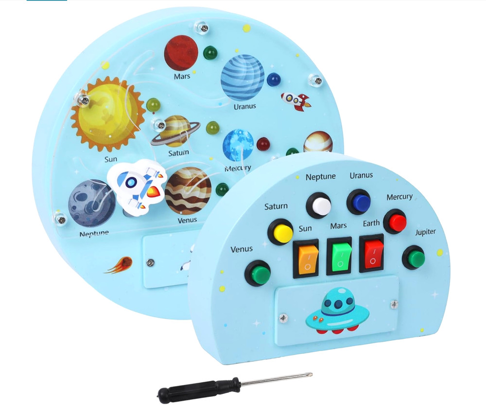 Montessori Space Busy Board LED Light Solar System Learning Toy 3+