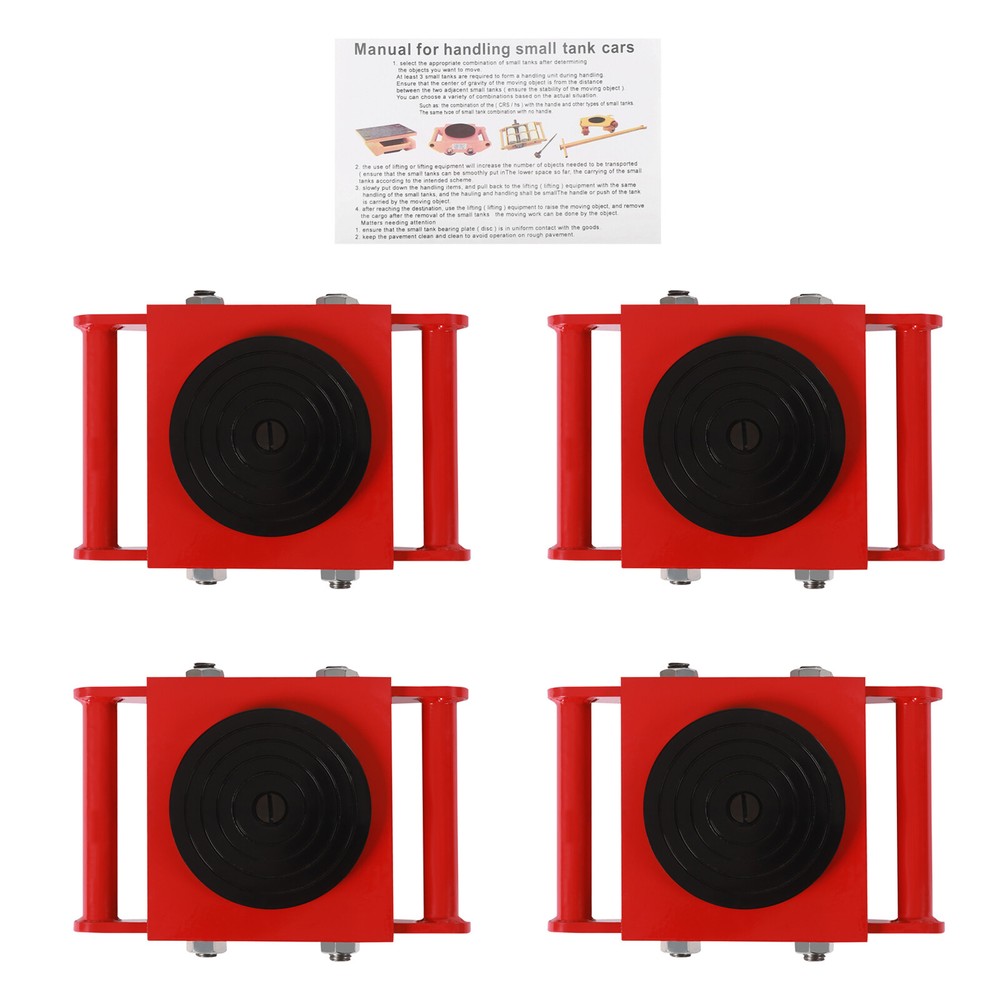 4pack 6T 4 Rollers Machine Dolly Skate Machinery Mover Cap 360 Rotation w/Handle