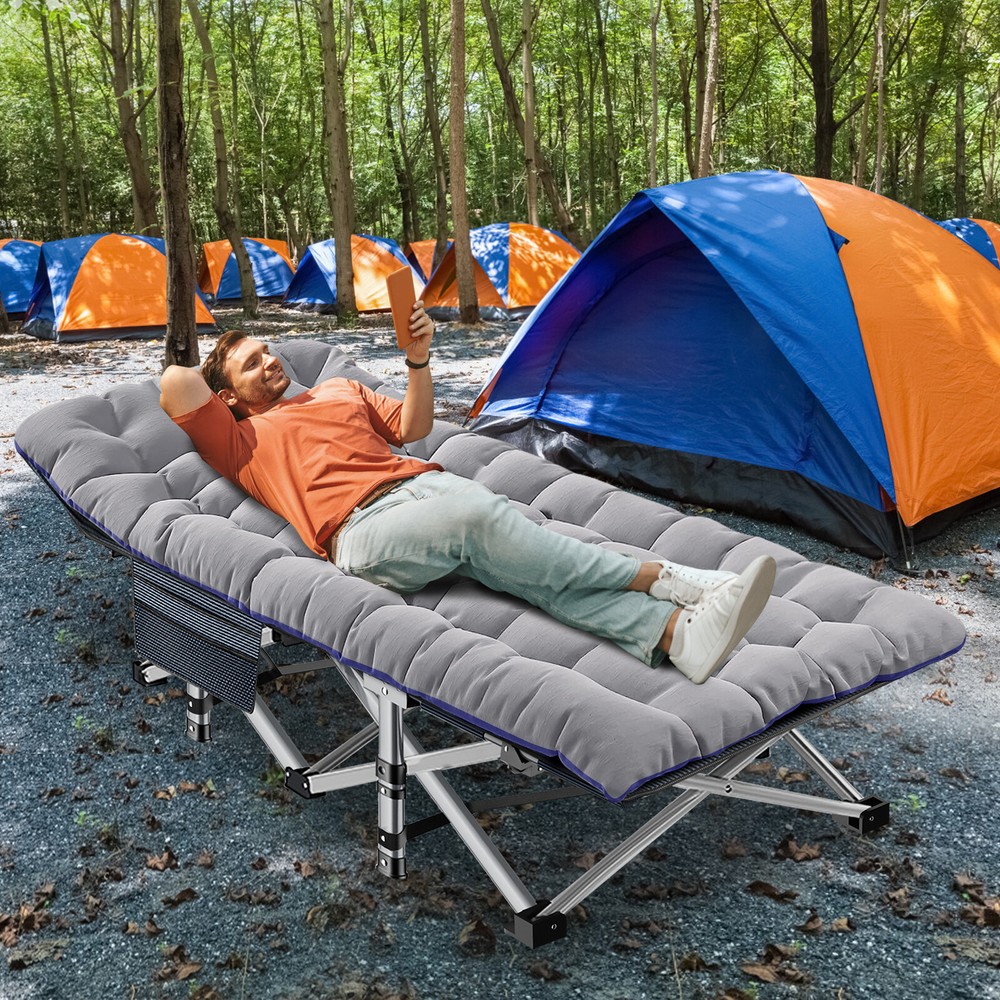 NAIZEA Extra-Wide Folding Camping Cot, Quiet Sleeping Cot With Side Pocket XXL
