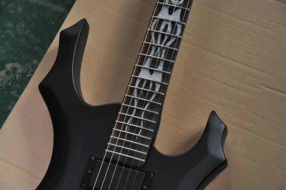 Classic Flame Shape 6 String Electric Guitar, Black Double Rocking Accessories