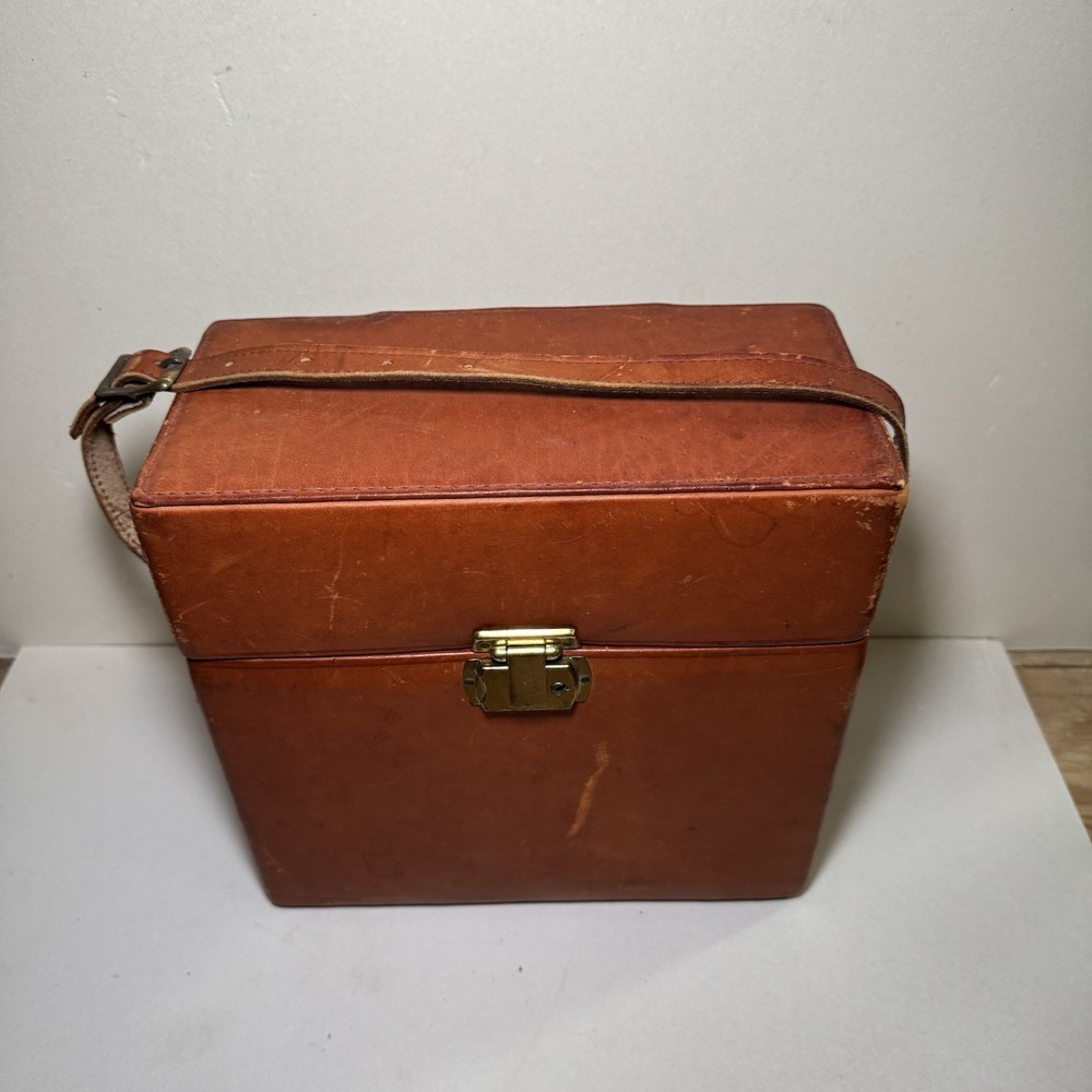 Vtg Perrin California Leather Camera Case Brown Cowhide Fitted Brass Hardware