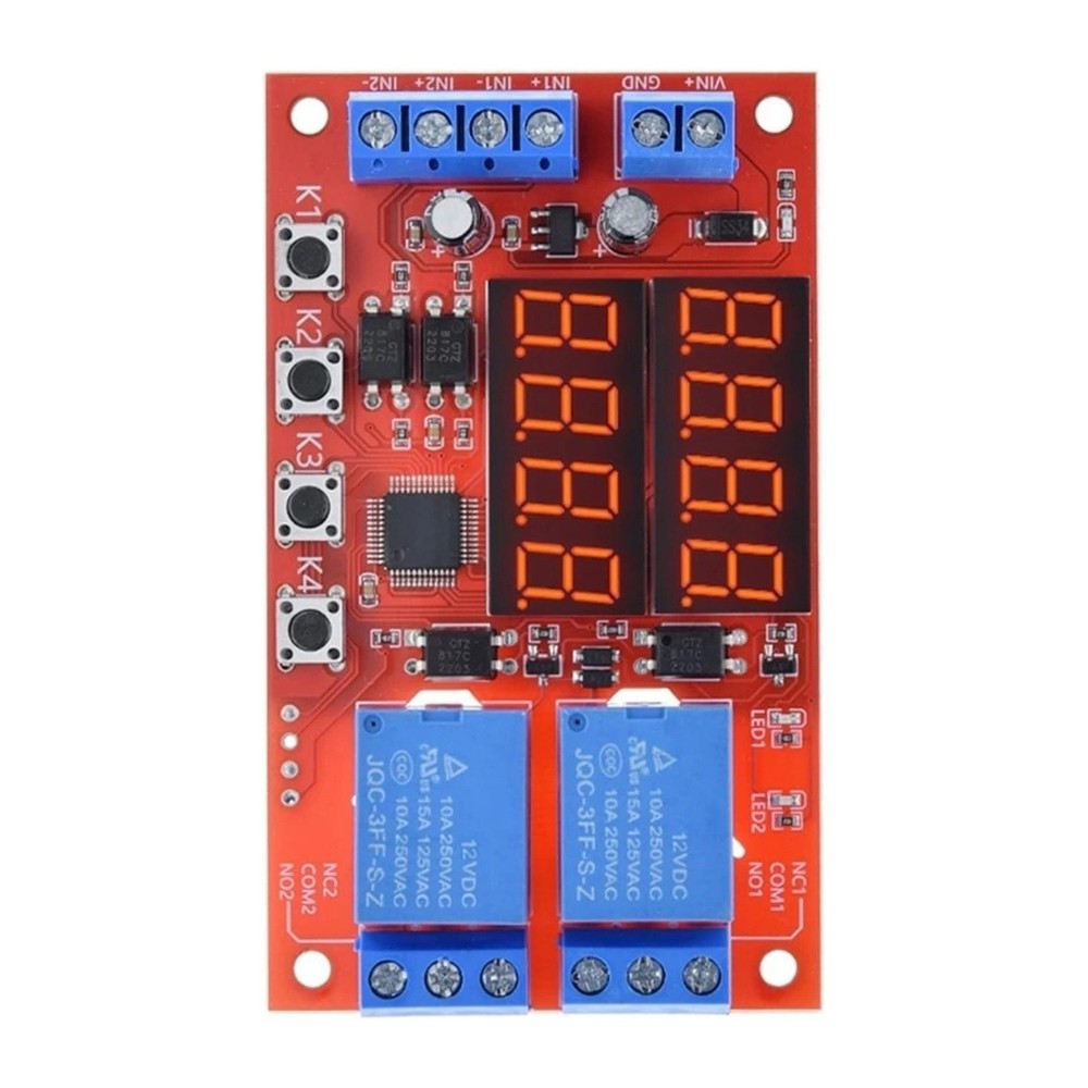 12V DC 10A Programmable Time Delay Relay Module 32 Modes Dual Channel Control