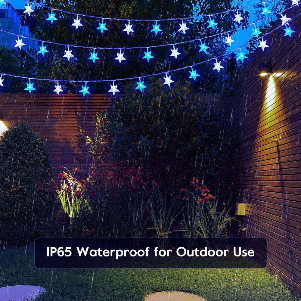 33Ft Blue Led Star String Lights With Remote Control And 8 Lighting Modes