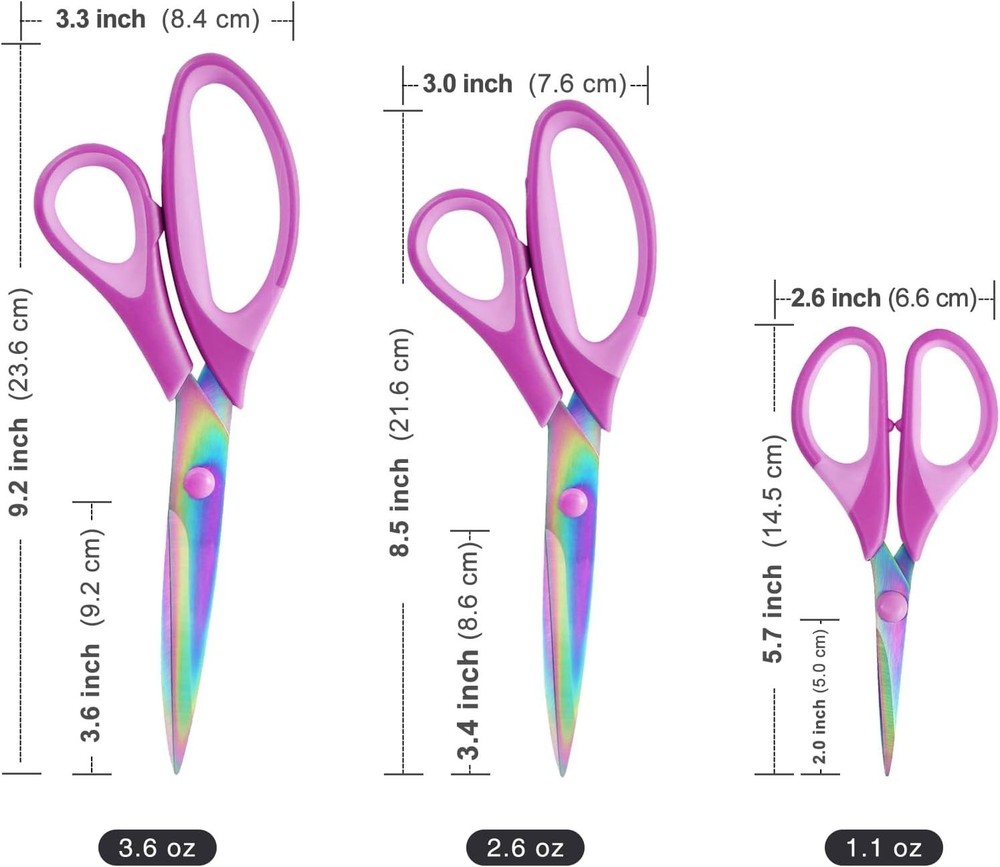 All-Purpose Scissors Set: 3 Sizes with Titanium Coating & Comfort Grip