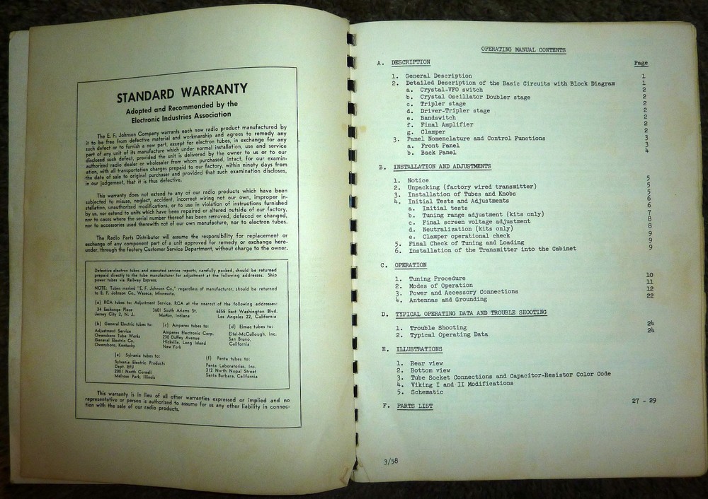 EF Johnson Viking 6N2 Transmitter Operating Manual OEM