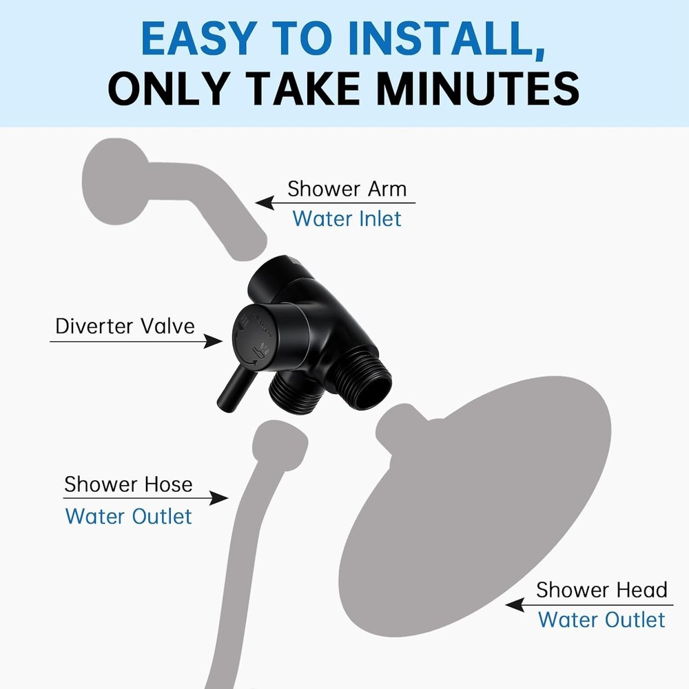 Matte Black Shower Arm Diverter - Solid Metal Construction