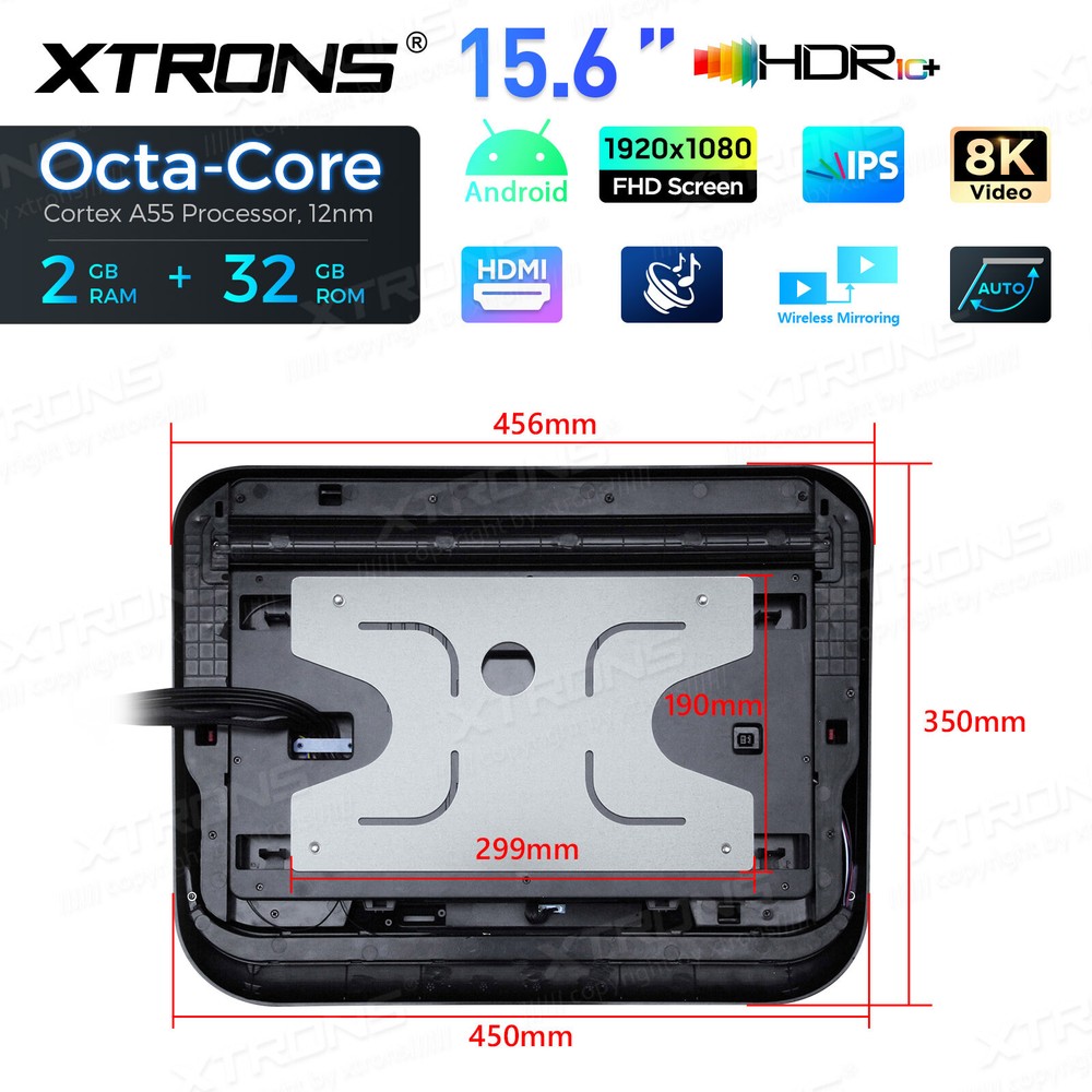 Android 15.6" Screen Car TV Overhead Player Octa Core Auto Flip Down HDMI WiFi