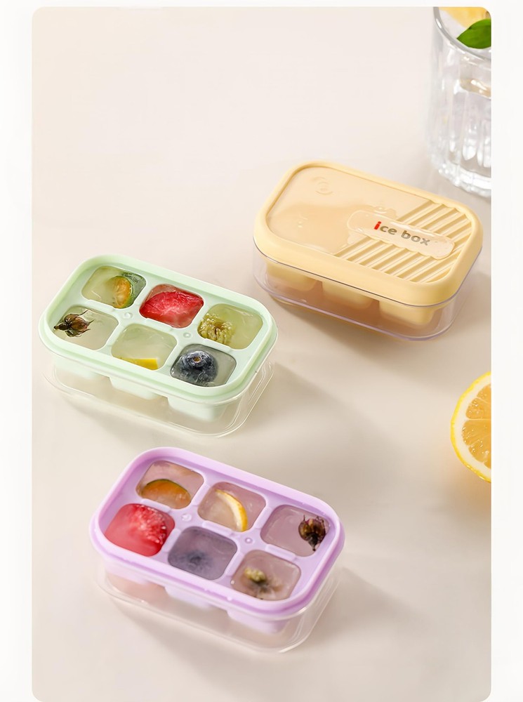 3-pack mini ice cube tray with lid and bin - 6-cubes each,easy remove and sta...