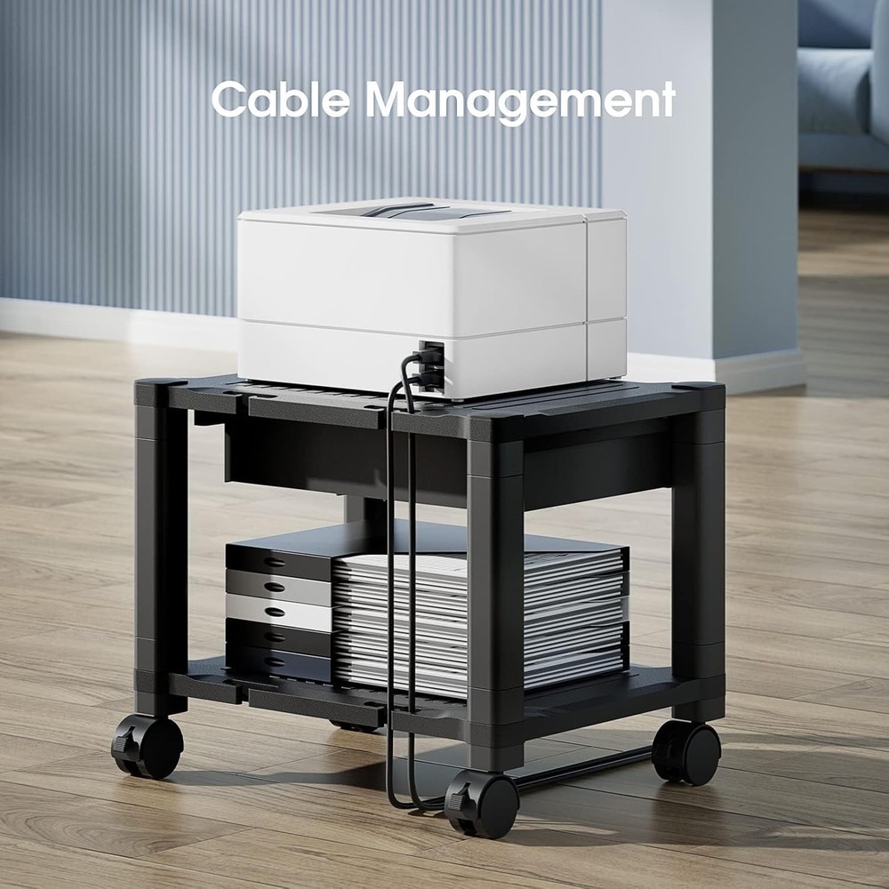 Printer Stand W/ Cable Management & Storage Drawer Printer Table W/ Locking