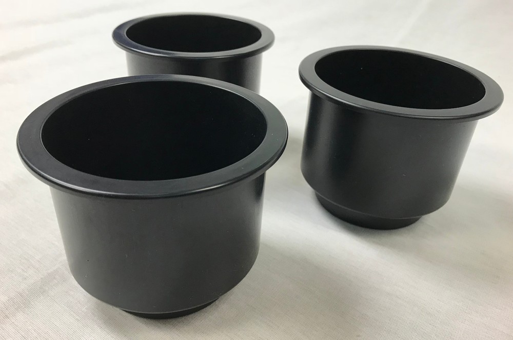 Genuine Beckson Black Plastic Cupholder Inserts With 4 Bottom Drain Holes (3 PC)